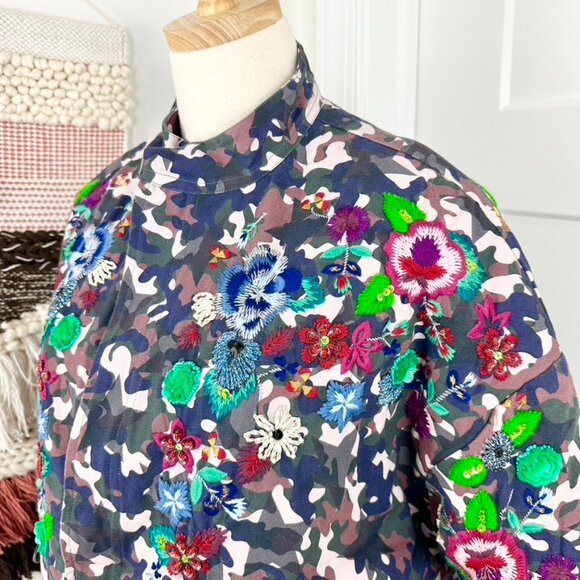 Anthropologie Vilagallo Floral Embroidered Beaded Camo Jacket Size M NWT - Picture 6 of 11